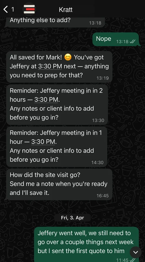 Day management: 2-hour and 1-hour reminders fire before a client meeting