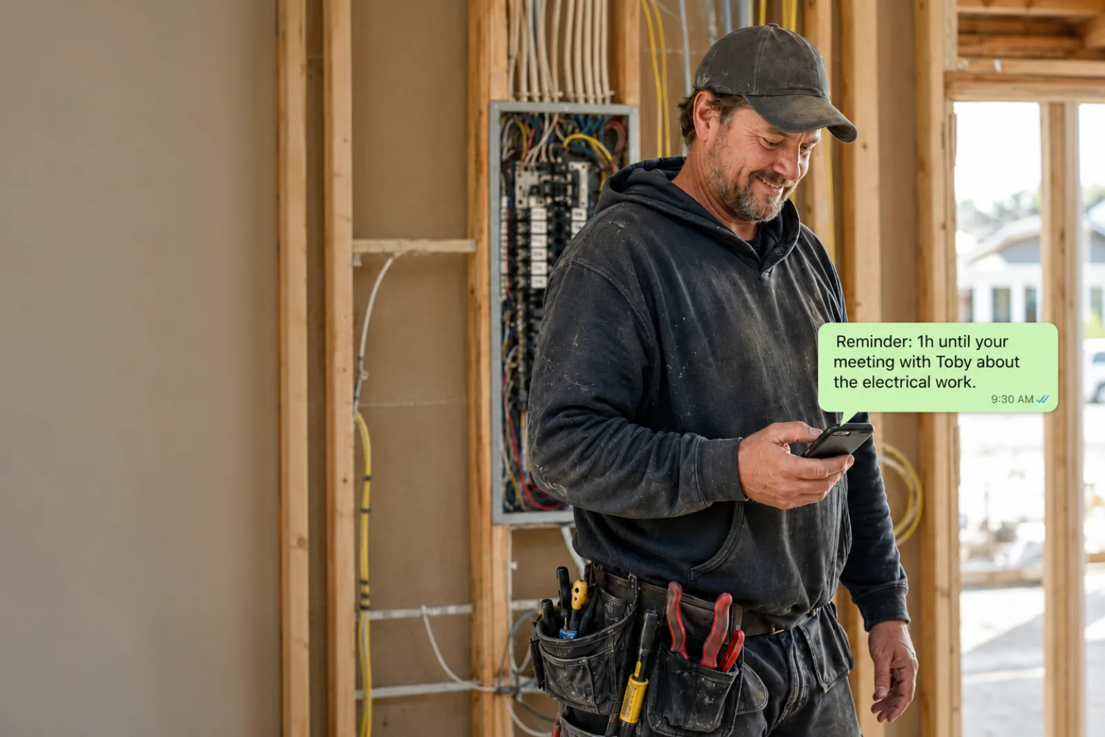 Electrician getting a Kratt reminder on WhatsApp
