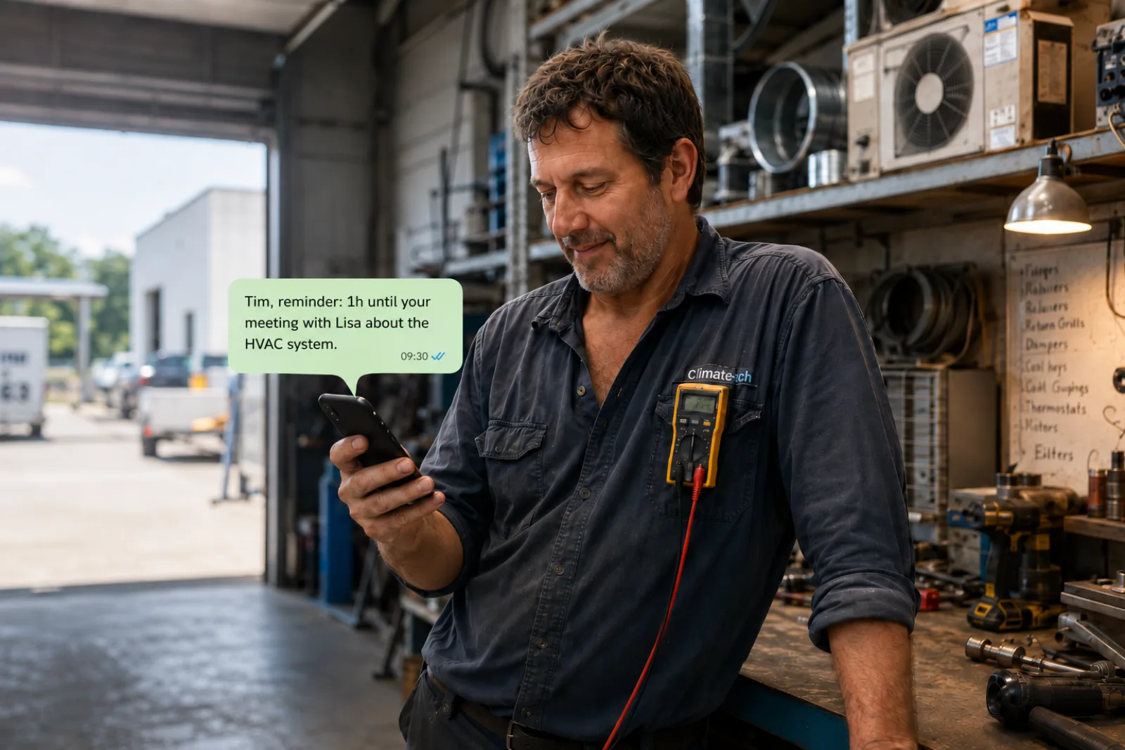 HVAC technician getting a Kratt reminder on WhatsApp